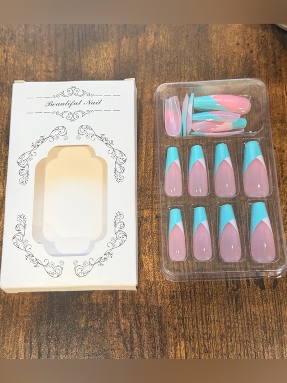 Aqua Tip Pink Almond Press-On Nails